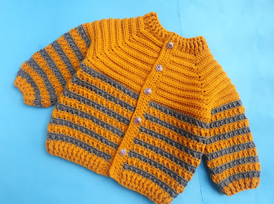 Crosia Free Pattern with Video Tutorials: Crochet Baby Cardigan Sweater Brown Free Pattern/ thick & warm sweater