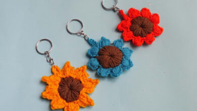Crosia Free Pattern with Video Tutorials: Crochet Sunflower Keychain Free Pattern beginners Crosia Free Pattern with Video Tutorials: Crochet Sunflower Keychain Free Pattern beginners
